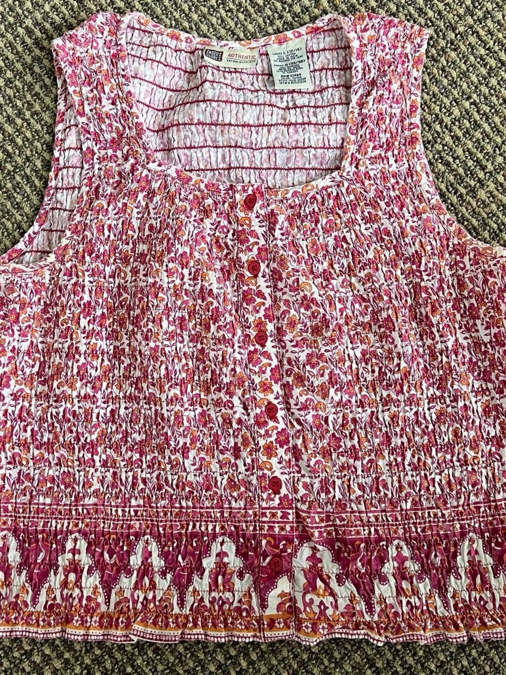 Vintage Faded Glory Pink Floral Smocked Sleeveless Top
